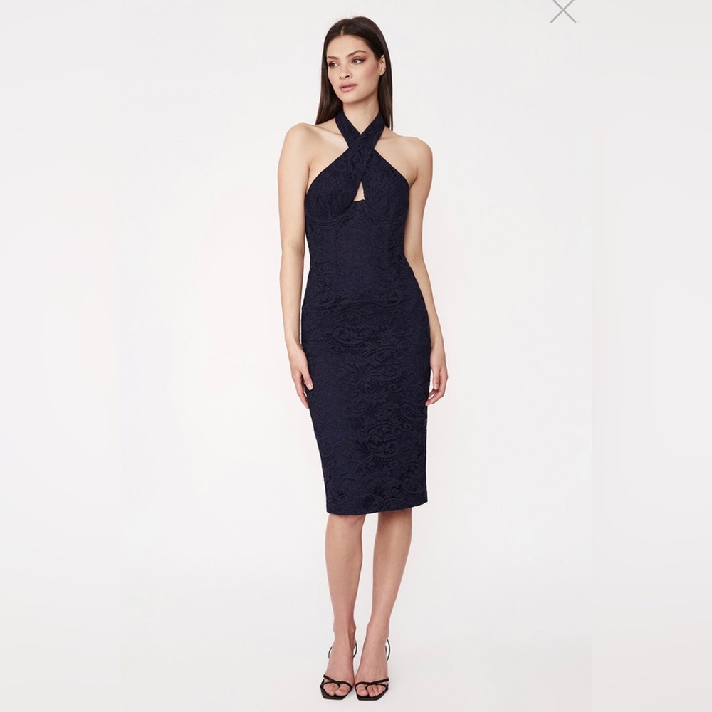 NWT Bardot Blue Riviera Lace Corset Halter Dress Sz S US/4 Summer Party Date